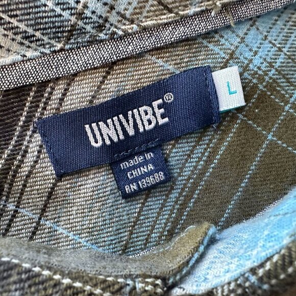 NWT Univibe Flannel Plaid Blue Green Button Shirt Boys Large - Picture 5 of 7